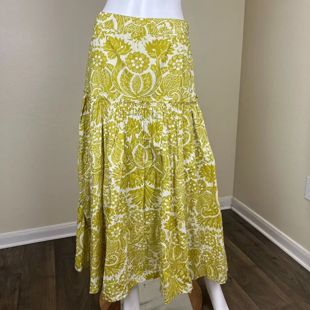 Sundance Women Size S Chartreuse Joslyn Floral Maxi Skirt Boho Resort Cottage